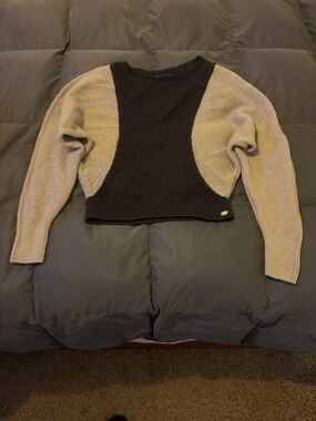 Armani Exchange Black and Gray Crewneck Colorblock Sweater